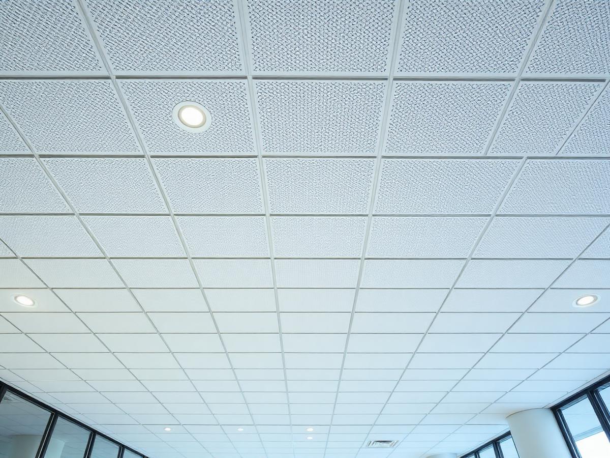 Commercial grid ceiling with recessed downlights